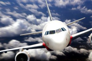 Airplane Flying from Nose View